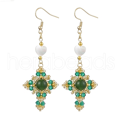 Natural Mixed Stone & Glass Seed Beads Dangle Earrings for Women EJEW-MZ00213-05-1