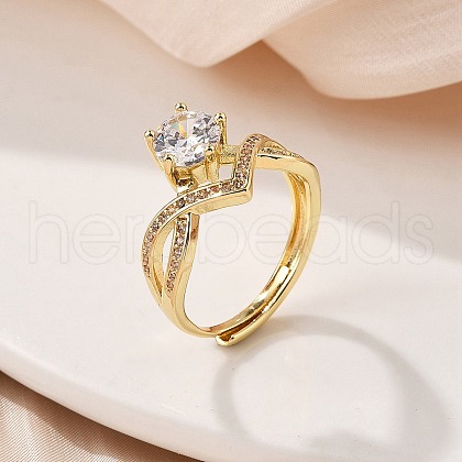Brass Micro Pave Clear Cubic Zirconia Finger Rings for Women RJEW-U049-03G-1