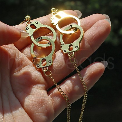 Handcuffs Alloy Curb Chain Dangle Stud Earrings FS-WG10D04-02-1
