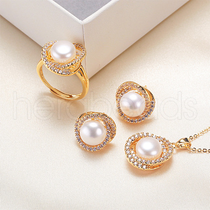 Brass Micro Pave Clear Cubic Zirconia Pendant Necklaces & Stud Earrings & Rings Sets WG2C5C9-07-1