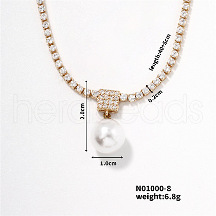 Mother's Day Jewellery Elegant Pearl Pendant with Shiny Diamond Chain Necklace Jewelry for Women TF6886-8-1