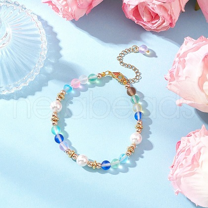 Synthetic Moonstone Round Beaded Bracelets for Women BJEW-JB11915-01-1
