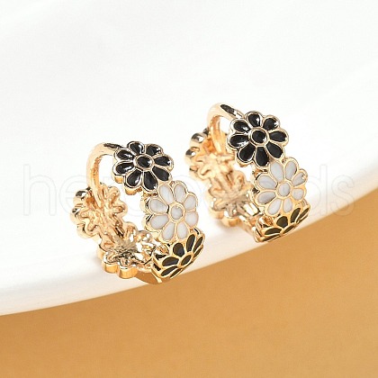 Daisy Brass Enamel Hoop Earrings for Women EJEW-G434-01G-01-1
