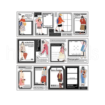 6Pcs 3 Styles Rectangle Women Print Paper Self Adhesive Blank Stickers PW-WG92715-04-1