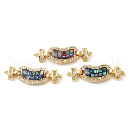 Rack Plating Brass Micro Pave Clear Cubic Zirconia Heart Connector Charms KK-K385-99G-1