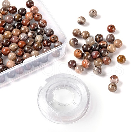 100Pcs 8mm Natural Petrified Wood Round Beads DIY-LS0002-04-1