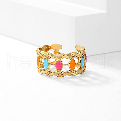 Sweet Hollow Irregular Stainless Steel Enamel Cuff Ring DG2321-1