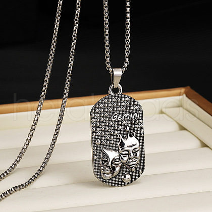 201 Stainless Steel Oval with Engraved Constellation Pendant Necklaces for Men WG36A86-03-1