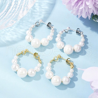 2 Pairs 2 Colors Shell Pearl Beaded Dangle Stud Earrings EJEW-JE06362-1