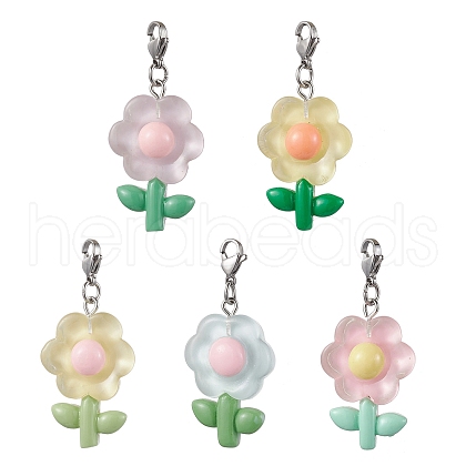 Translucent Resin Flower Pendant Decorations HJEW-JM01891-1