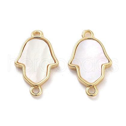 Rack Plating Brass Pave Shell Hamsa Hand Links Connector Charms KK-C063-02G-1