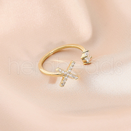 Fashionable Brass Cubic Zirconia Cuff Rings FS-WG4936F-08-1