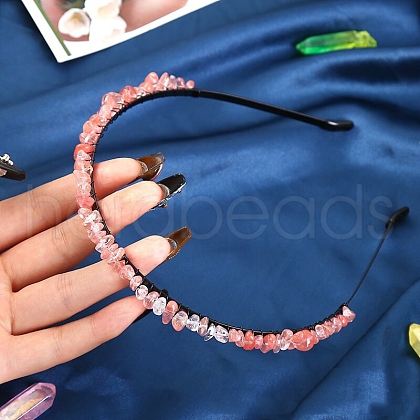 Synthetic Cherry Quartz Glass Hair Bands PW-WG3532A-09-1