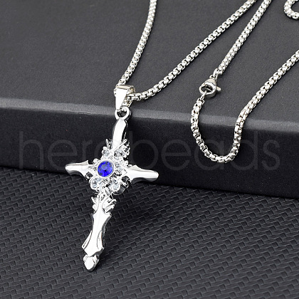 Cross Alloy Rhinestone Pendant Necklaces for Men FS-WG275E1-02-1