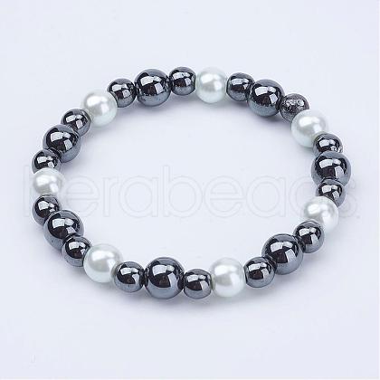 Pearlized Glass Round Beads Stretch Bracelets BJEW-JB02846-01-1