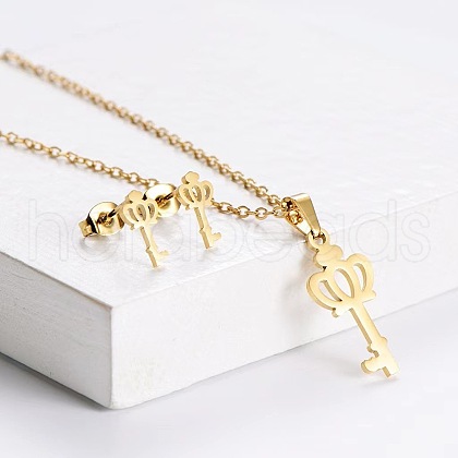 201 Stainless Steel Pendant Necklace & Stud Earring Sets FS-WGB816B-20-1