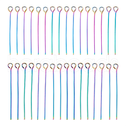 100Pcs 2 Style Rainbow Color 304 Stainless Steel Eye Pins STAS-PJ0001-17-1