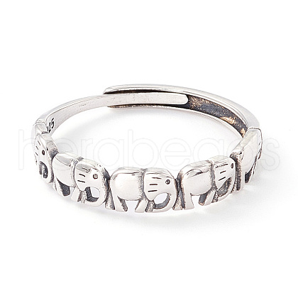 Elephant 925 Sterling Silver Adjustable Rings for Men Women STER-G032-03AS-1