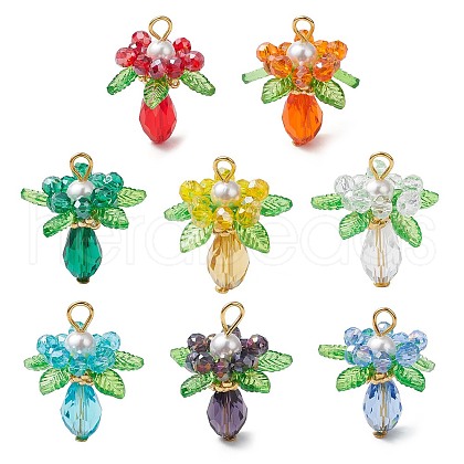 Glass with Round Shell Pearl and Acrylic Charms Pendants PALLOY-MZ00647-1