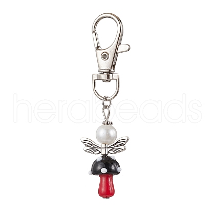 Mushroom Angel Glass Pearl & Lampwork Pendant Decorations HJEW-MZ00233-01-1