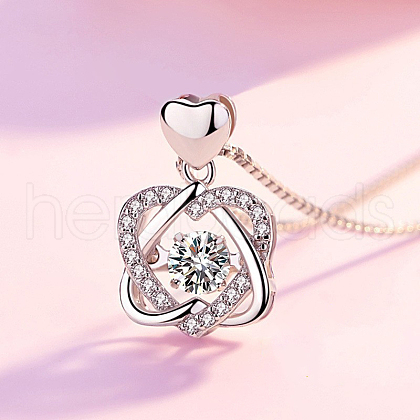 Double Heart 925 Sterling Silver Micro Pave Clear Cubic Zirconia Pendant Necklaces FS-WG0A98A-01-1