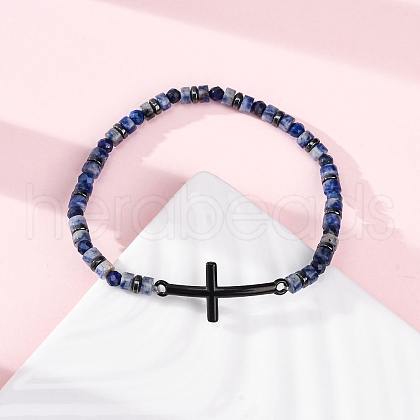 Natural Lapis Lazuli Beads Stretch Bracelets BJEW-F493-07EB-1