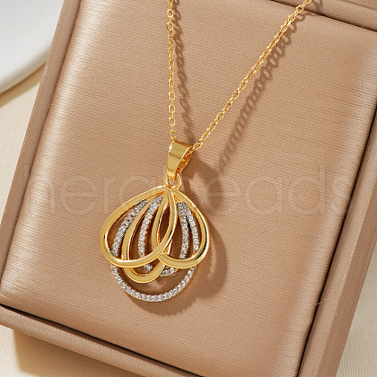 Geometric Brass Pave Clear Cubic Zirconia Hollow Pendant Necklaces for Valentine's Day SO4110-1-1