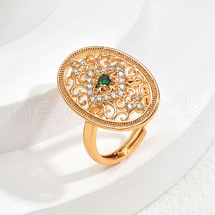 Brass Micro Pave Cubic Zirconia Hollow Geometric Adjustable Finger Rings EG4764-4-1