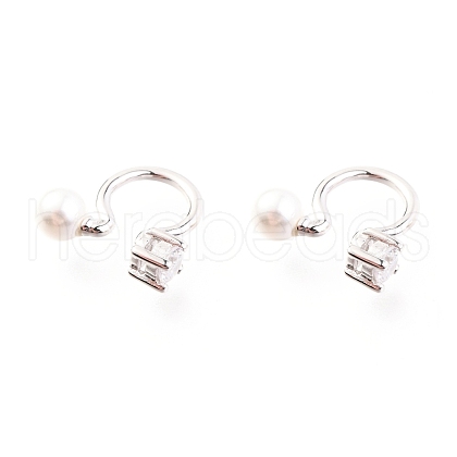Anti-Tarnish Rhodium Plated 925 Sterling Silver Cuff Earrings EJEW-H124-04P-1