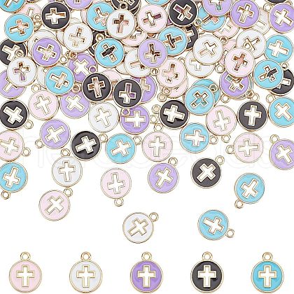  100Pcs 5 Colors Light Gold Plated Alloy Enamel Pendants ENAM-NB0001-46-1