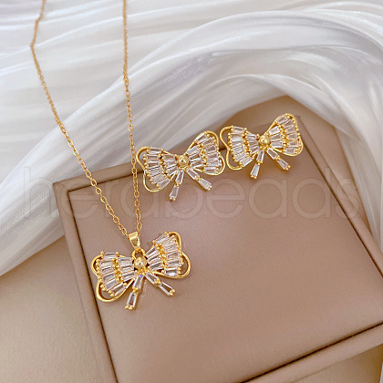 Brass Micro Pave Cubic Zirconia Pendant Necklace & Stud Earrings WG7AC39-157-1