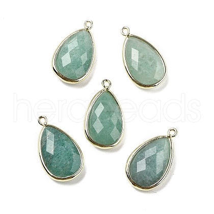Natural Dyed Green Aventurine Faceted Pendants G-M431-17G-02-1