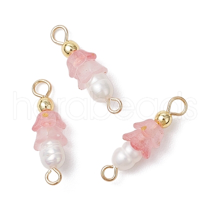 Frosted Flower Natural Cultured Freshwater Pearl & Acrylic Connector Charms PALLOY-JF03590-05-1