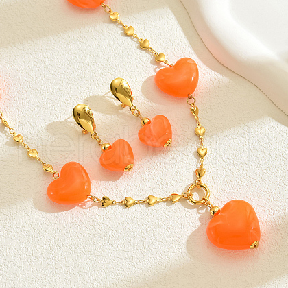 Elegant Vintage Iron Resin Heart-shaped Sweater Earrings & Necklaces Sets for Women ZO7352-1