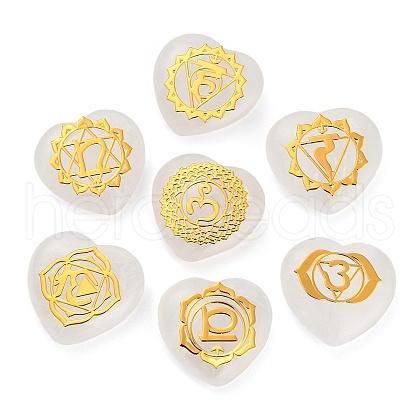 7Pcs 7 Styles Chakra Natural Quartz Crystal Love Heart Ornaments Figurines G-P533-01G-1