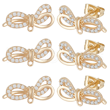 Beebeecraft 5 Pairs Rack Plating Brass Micro Pave Cubic Zirconia Earring Findings KK-BBC0011-72-1