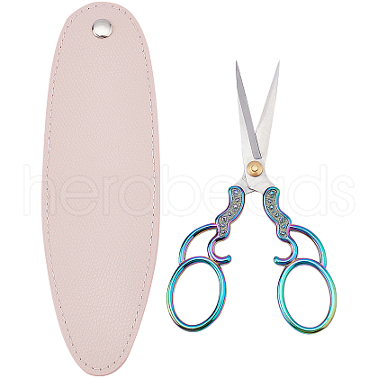 SUNNYCLUE 2Pcs 2 Styles Stainless Steel Embroidery Scissors & Imitation Leather Sheath Tools TOOL-SC0001-37-1