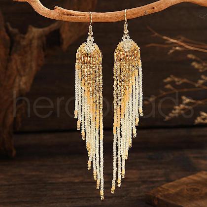 Bohemian Style Handmade Glass Seed Beads Tassel Dangle Earrings ET3695-1-1