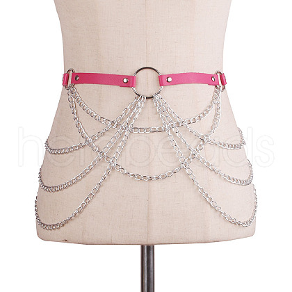 Imitation Leather Alloy Curb Chain Tassel Waist Chains FS-WGF81BE-05-1