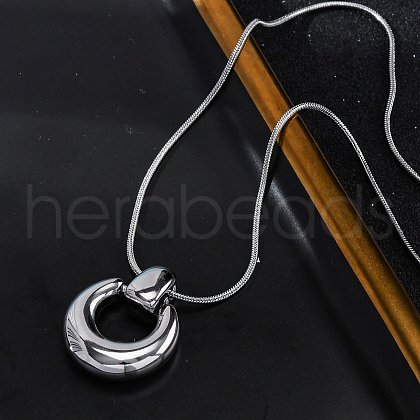 304 Stainless Steel Ring Pendant Snake Chain Necklaces NJEW-U026-06P-1