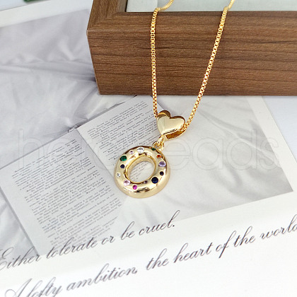 Brass Pave Colorful Cubic Zirconia Heart Initial Pendant Necklaces for Women WGF6021-18-1