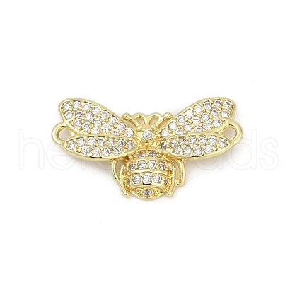 Brass Micro Pave Clear Cubic Zirconia Bee Connector Charms KK-D317-143G-1