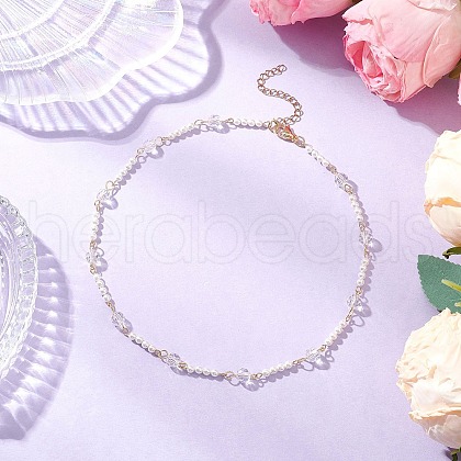 Transparent Glass & Round Shell Pearl Beaded Necklaces NJEW-JN05250-1