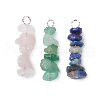 3Pcs Natural Rose Quartz & Green Aventurine & Lapis Lazuli Chip Beaded Constellation Pendants PALLOY-JF03043-12-1