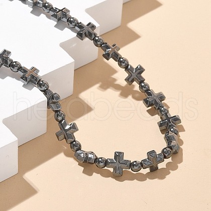 Non-Magnetic Hematite Beads Necklaces for Women Men NJEW-R020-01-1