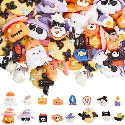 SUNNYCLUE 96Pcs 16 Styles Halloween Theme Opaque Resin Decoden Cabochons CRES-SC0002-90-1