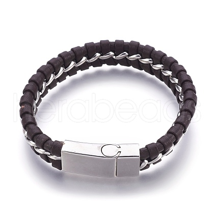 Leather Braided Cord Bracelets BJEW-E350-08B-1