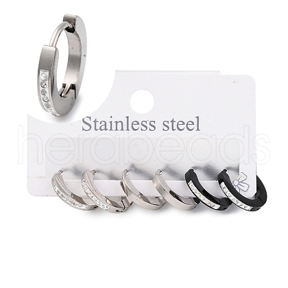 3 Pairs 3 Styles 304 Stainless Steel Clay Crystal Rhinestone Huggie Hoop Earrings for Women EJEW-K279-08A-P-1
