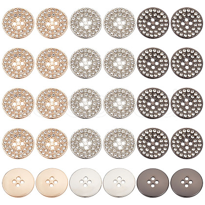 HOBBIESAY 18Pcs 3 Colors Alloy Rhinestone Buttons BUTT-HY0001-07-1