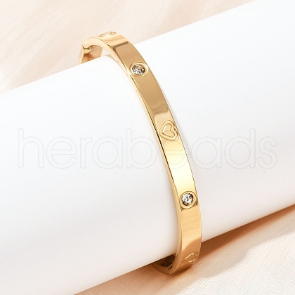 201 Stainless Steel with Rhinestone Bangles for Women BJEW-B138-04G-1